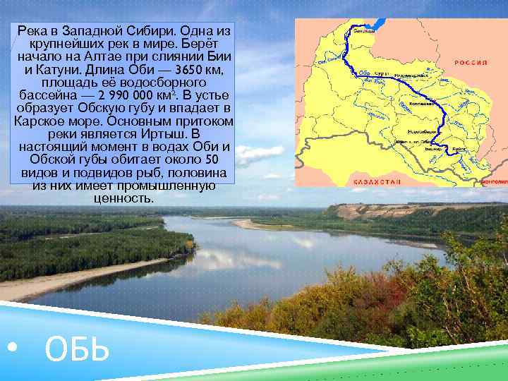 Река в Западной Сибири. Одна из крупнейших рек в мире. Берёт начало на Алтае