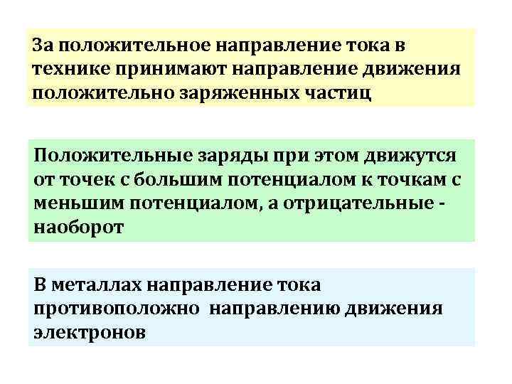 За положительное направление тока в технике принимают направление движения положительно заряженных частиц Положительные заряды