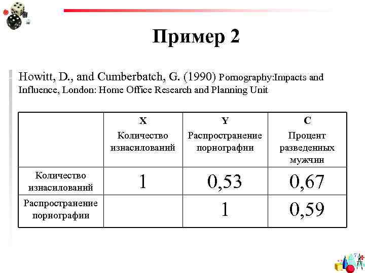 Пример 2 Howitt, D. , and Cumberbatch, G. (1990) Pornography: Impacts and Influence, London: