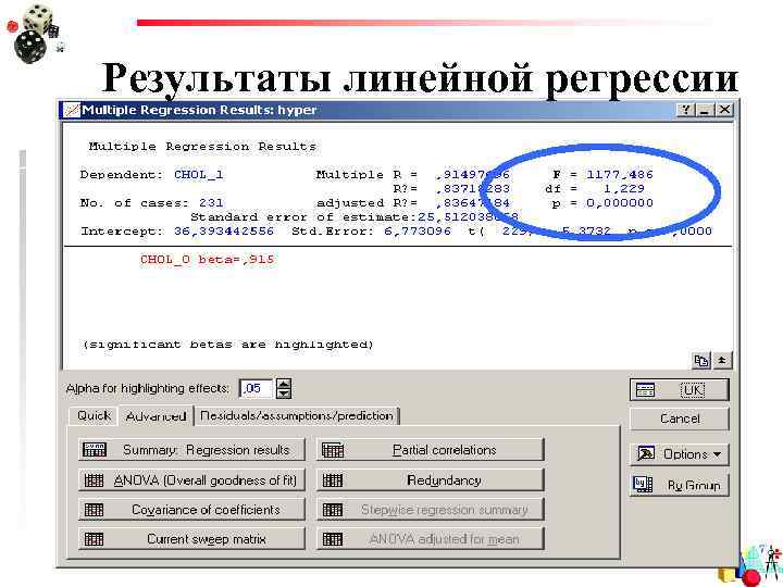 Результаты линейной регрессии 