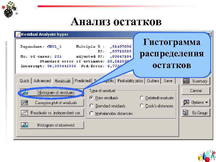 Анализ остатков Гистограмма распределения остатков 