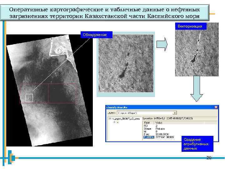 Оперативные картографические и табличные данные о нефтяных загрязнениях территории Казахстанской части Каспийского моря Векторизация