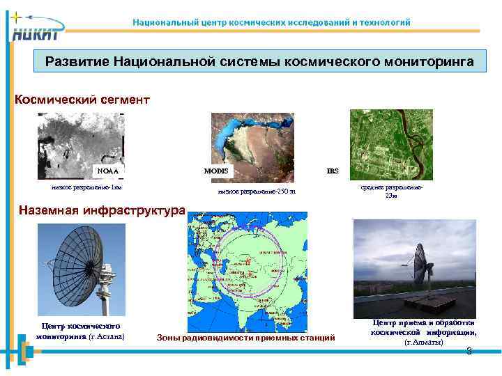 Развитие Национальной системы космического мониторинга Космический сегмент NOAA MODIS низкое разрешение-1 км IRS низкое