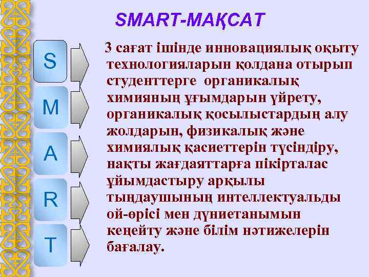 SMART-МАҚСАТ S M A R T 3 сағат ішінде инновациялық оқыту технологияларын қолдана отырып