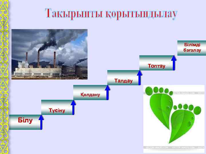 Білімді бағалау Топтау Талдау Қолдану Түсіну Білу 