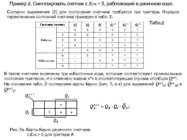 Пример 2. Синтезировать счетчик с Ксч = 5, работающий в двоичном коде. Согласно выражению