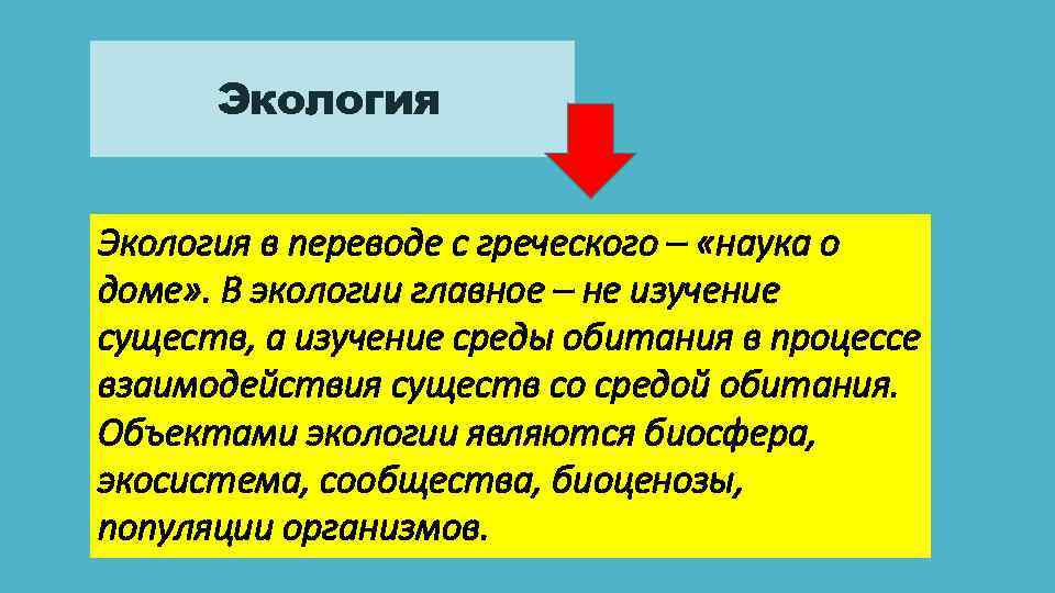 Экология в переводе с греческого – «наука о доме» . В экологии главное –