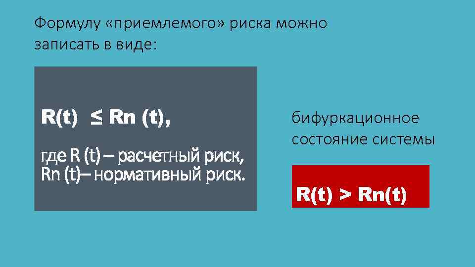 Формулу «приемлемого» риска можно записать в виде: R(t) ≤ Rn (t), где R (t)