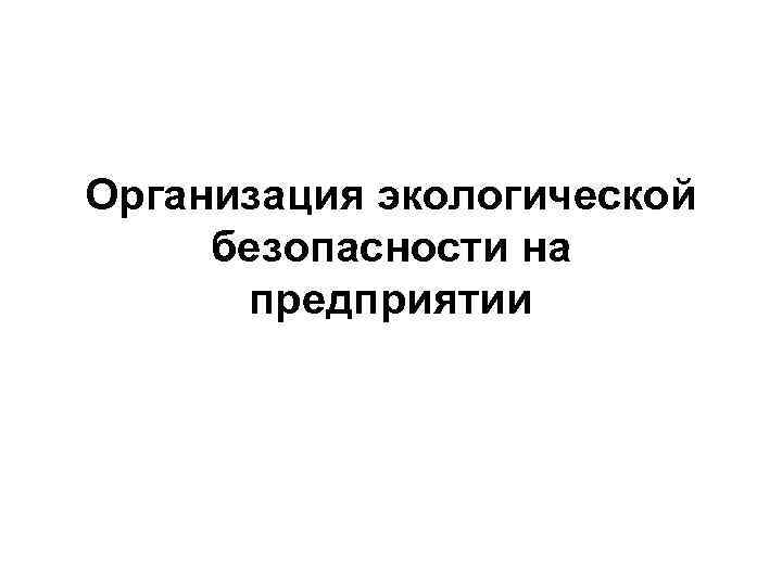 Организация экологической безопасности на предприятии 