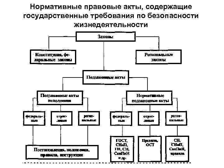 Нормативные правовые акты, содержащие государственные требования по безопасности жизнедеятельности 