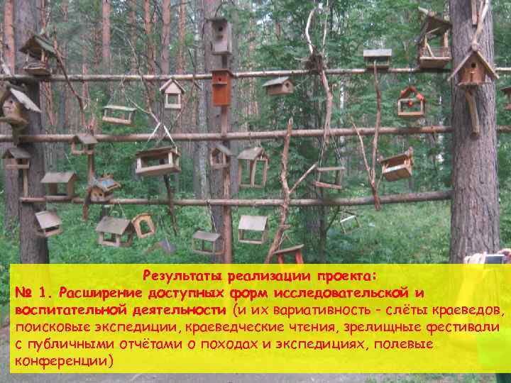 Результаты реализации проекта: № 1. Расширение доступных форм исследовательской и воспитательной деятельности (и их