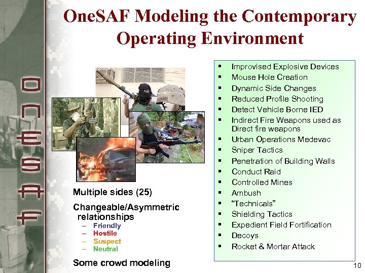 One. SAF Modeling the Contemporary Operating Environment § § § Multiple sides (25) Changeable/Asymmetric