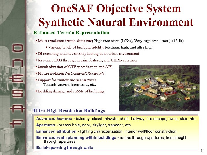 One. SAF Objective System Synthetic Natural Environment Enhanced Terrain Representation • Multi-resolution terrain databases;