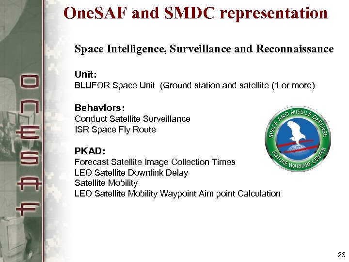 One. SAF and SMDC representation Space Intelligence, Surveillance and Reconnaissance Unit: BLUFOR Space Unit