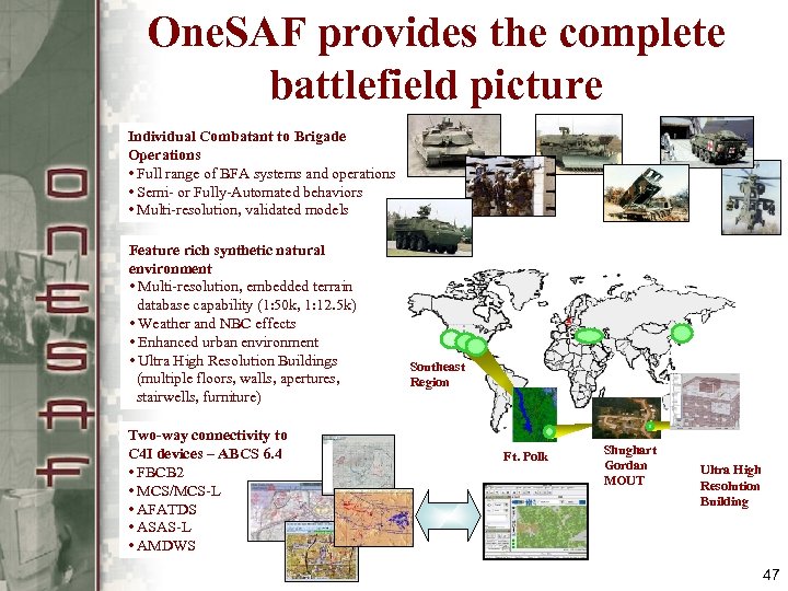 One. SAF provides the complete battlefield picture Individual Combatant to Brigade Operations • Full