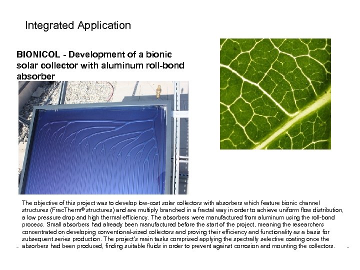 Integrated Application BIONICOL - Development of a bionic solar collector with aluminum roll-bond absorber