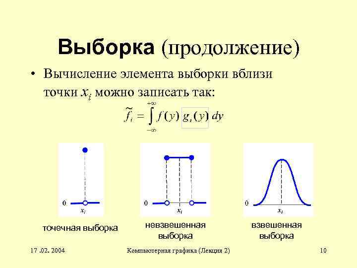 Выборка (продолжение) • Вычисление элемента выборки вблизи точки xi можно записать так: точечная выборка
