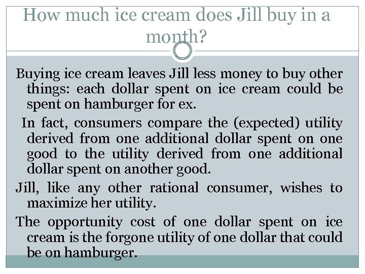 How much ice cream does Jill buy in a month? Buying ice cream leaves