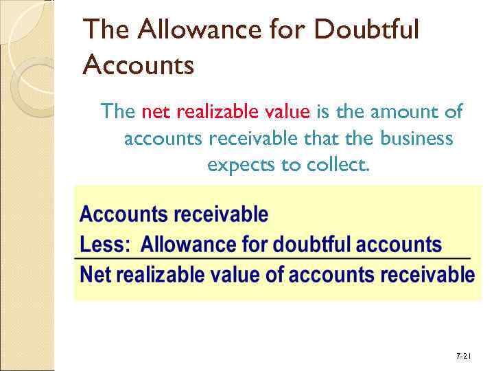 The Allowance for Doubtful Accounts The net realizable value is the amount of accounts