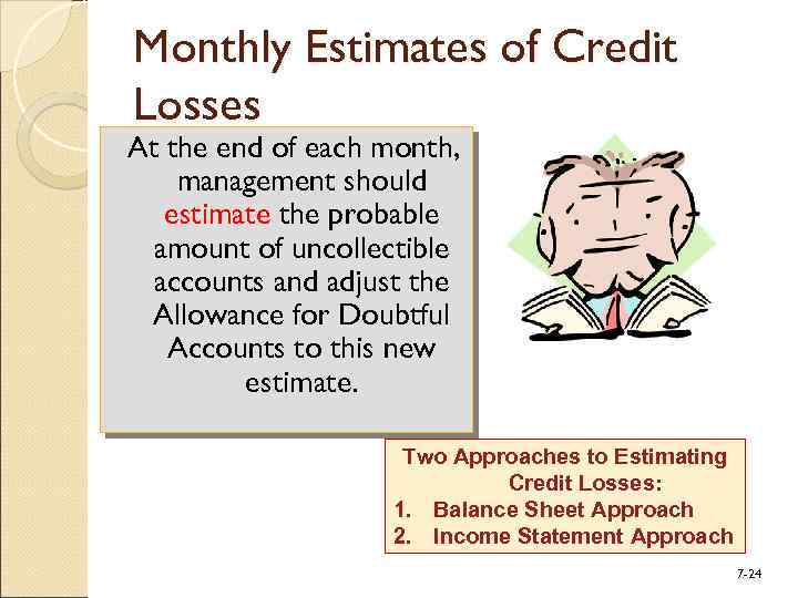 Monthly Estimates of Credit Losses At the end of each month, management should estimate