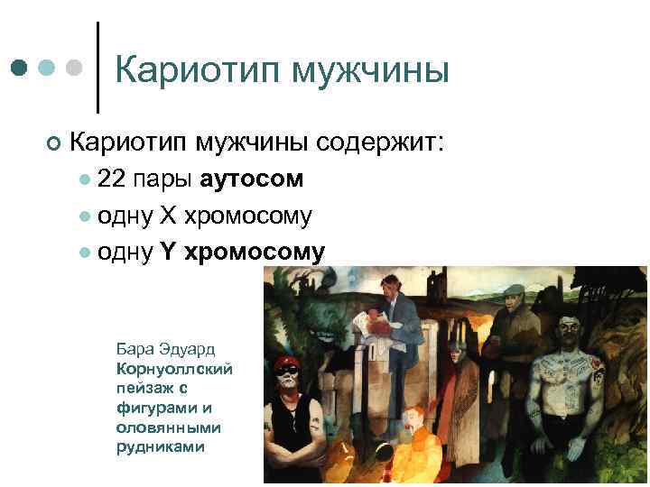 Кариотип мужчины ¢ Кариотип мужчины содержит: 22 пары аутосом l одну X хромосому l