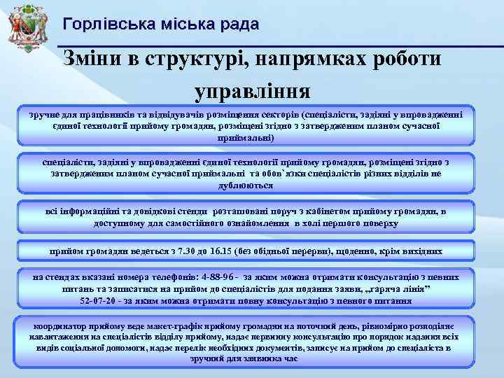 Зміни в структурі, напрямках роботи управління зручне для працівників та відвідувачів розміщення секторів (спеціалісти,
