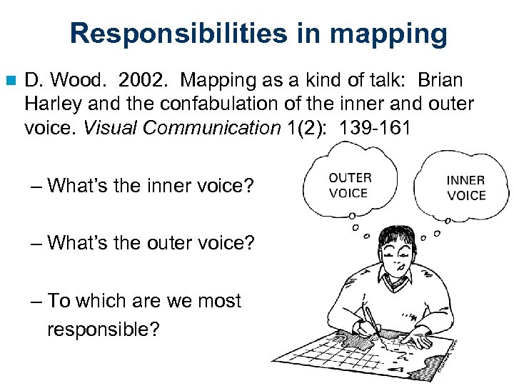 Responsibilities in mapping n D. Wood. 2002. Mapping as a kind of talk: Brian