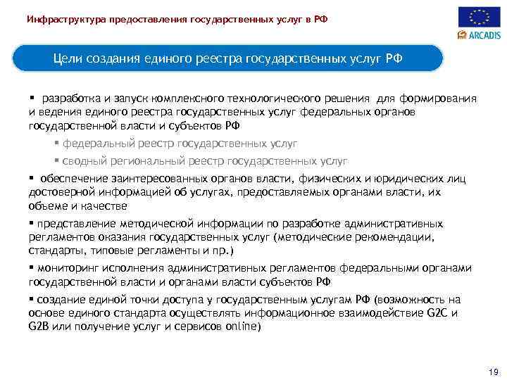 Инфраструктура предоставления государственных услуг в РФ Цели создания единого реестра государственных услуг РФ §