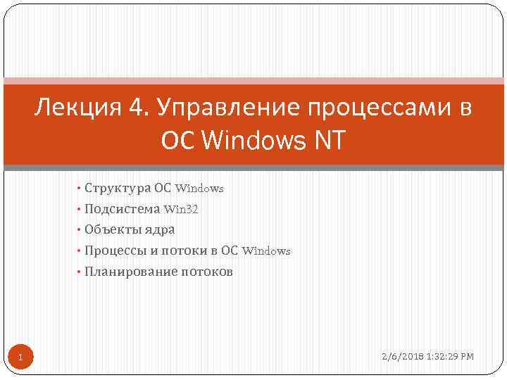 Лекция 4. Управление процессами в ОС Windows NT • Структура ОС Windows • Подсистема