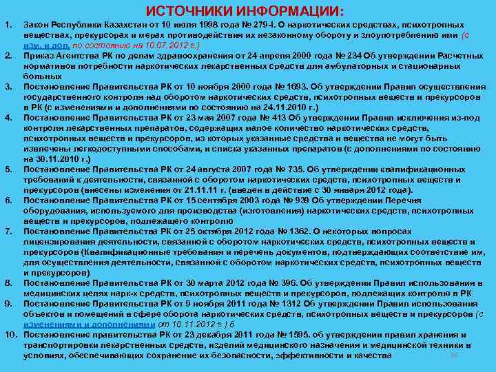 ИСТОЧНИКИ ИНФОРМАЦИИ: 1. Закон Республики Казахстан от 10 июля 1998 года № 279 -I.