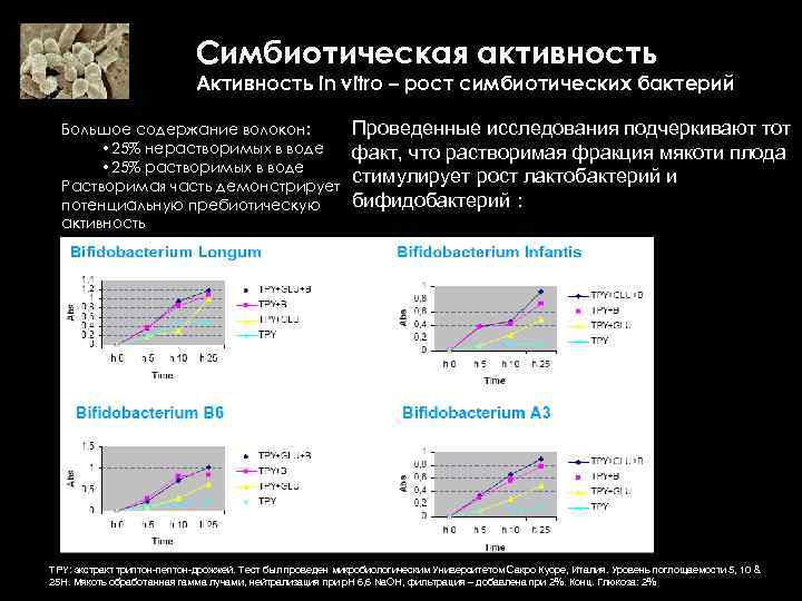 Симбиотическая активность Активность in vitro – рост симбиотических бактерий Большое содержание волокон: • 25%