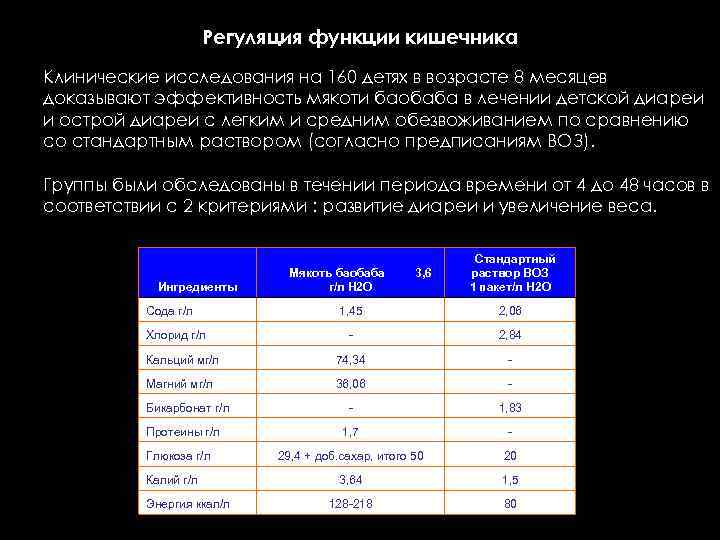 Регуляция функции кишечника Клинические исследования на 160 детях в возрасте 8 месяцев доказывают эффективность