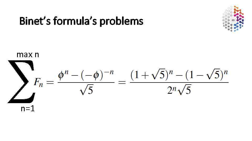 Binet’s formula’s problems max n n=1 