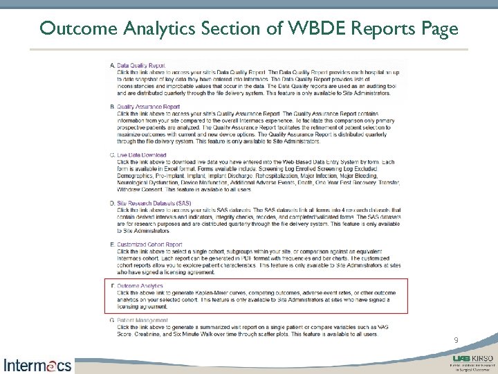 Outcome Analytics Section of WBDE Reports Page 9 