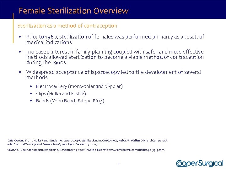 Female Sterilization Overview Sterilization as a method of contraception • Prior to 1960, sterilization
