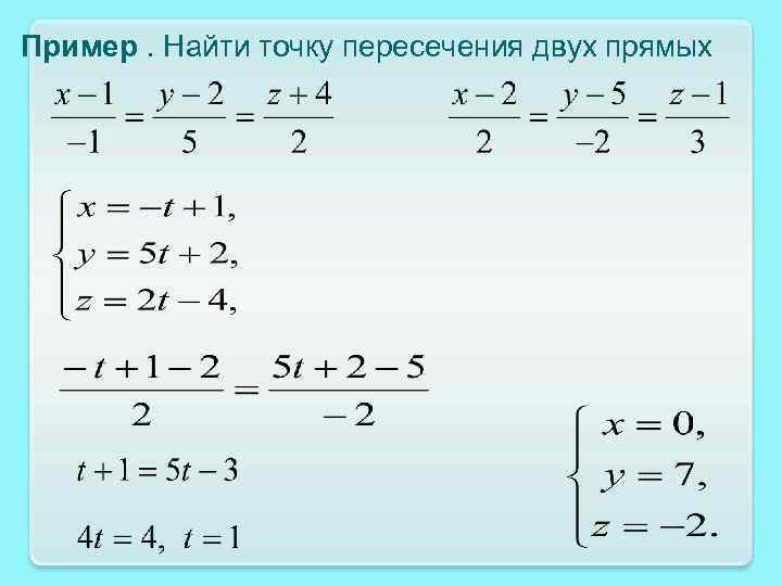 Пример. Найти точку пересечения двух прямых 