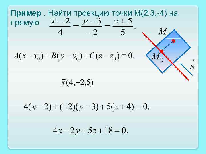 Пример. Найти проекцию точки M(2, 3, -4) на прямую 