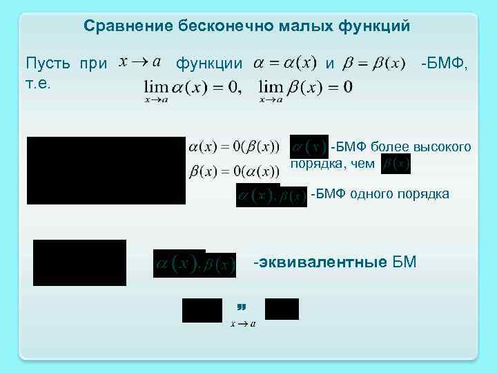 Сравните бесконечно малые