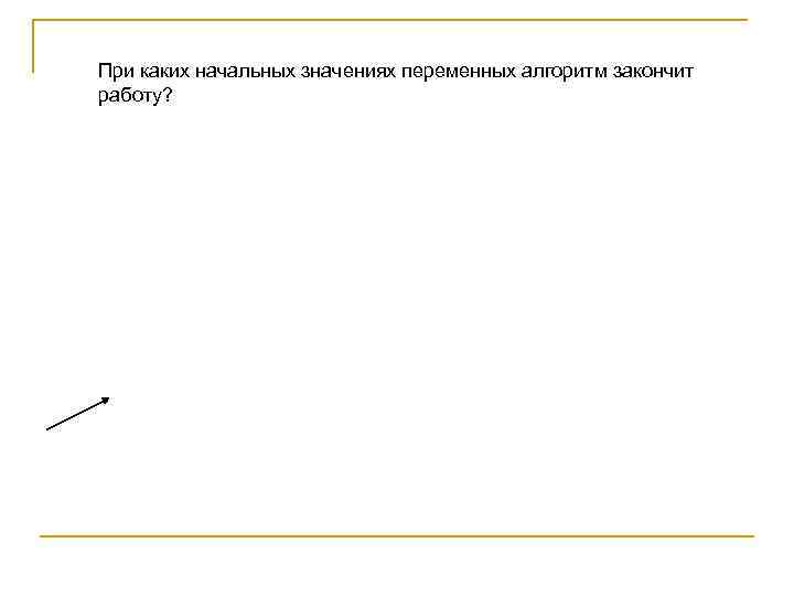 При каких начальных значениях переменных алгоритм закончит работу? 