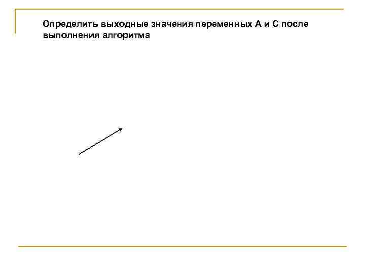 Определить выходные значения переменных A и C после выполнения алгоритма 