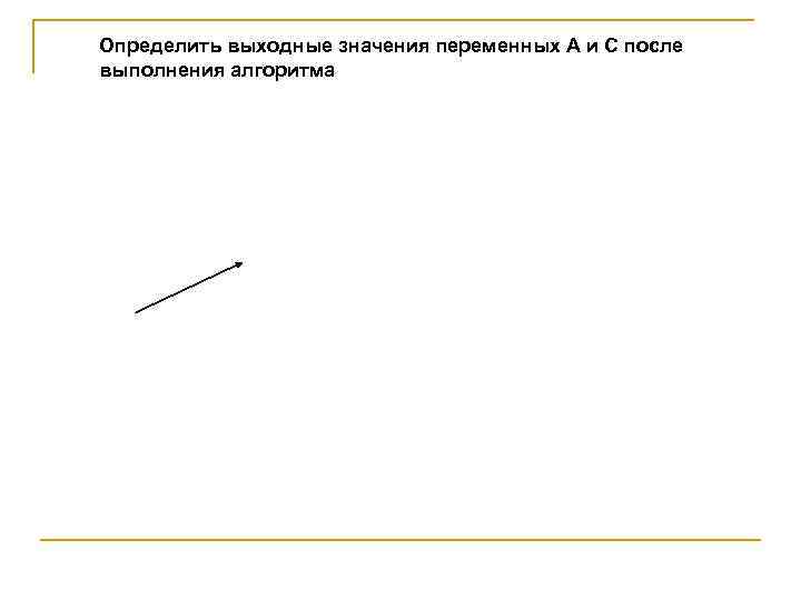 Определить выходные значения переменных A и C после выполнения алгоритма 