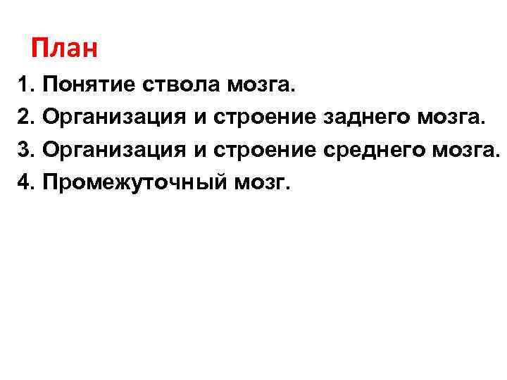 План 1. Понятие ствола мозга. 2. Организация и строение заднего мозга. 3. Организация и