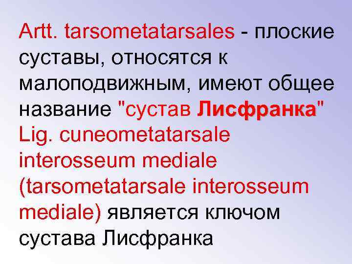Artt. tarsometatarsales - плоские суставы, относятся к малоподвижным, имеют общее название 