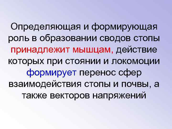 Определяющая и формирующая роль в образовании сводов стопы принадлежит мышцам, действие которых при стоянии