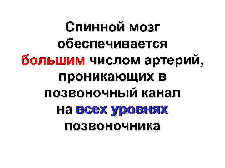 Спинной мозг обеспечивается большим числом артерий, проникающих в позвоночный канал на всех уровнях позвоночника