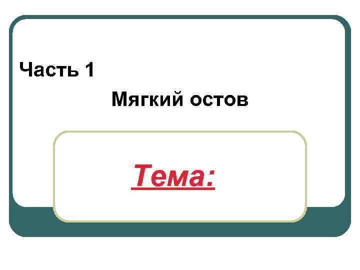 Часть 1 Мягкий остов Тема: 