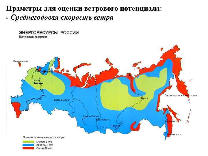 Праметры для оценки ветрового потенциала: - Среднегодовая скорость ветра 