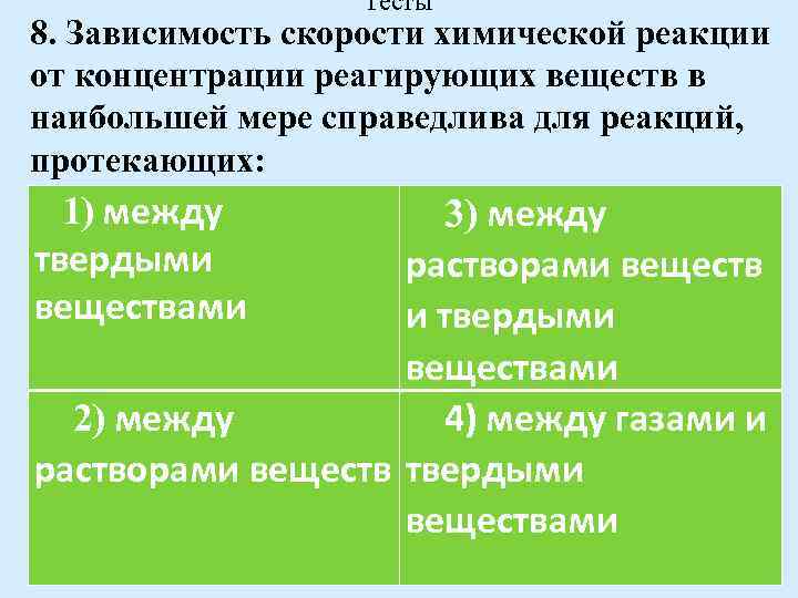 Зависимость скорости химической реакции от концентрации