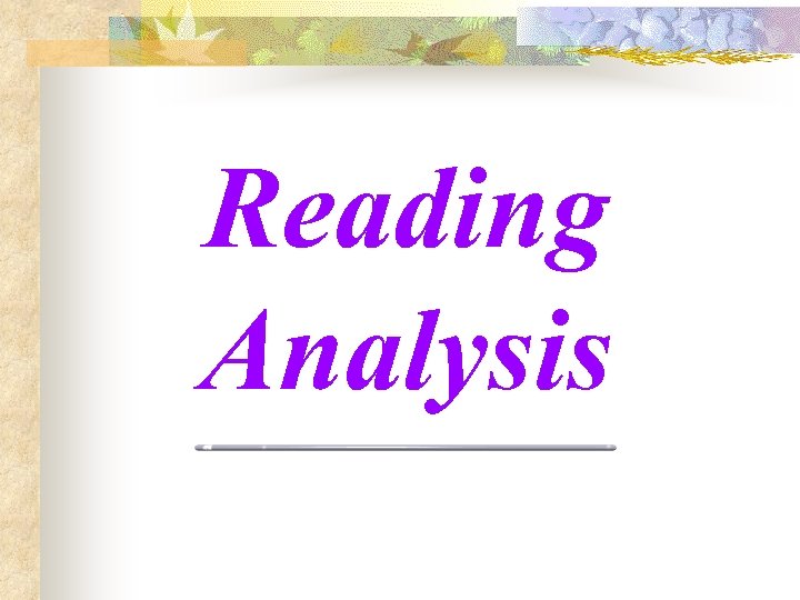 Reading Analysis 