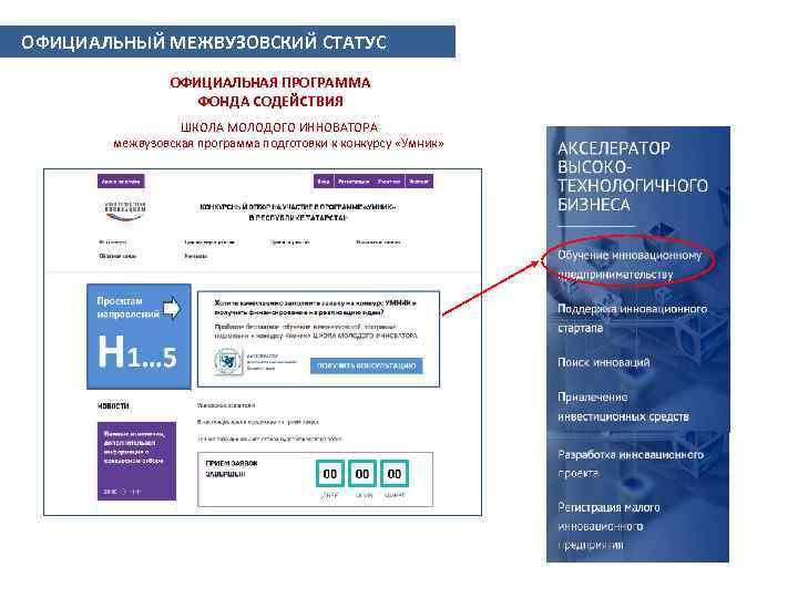 ОФИЦИАЛЬНЫЙ МЕЖВУЗОВСКИЙ СТАТУС ОФИЦИАЛЬНАЯ ПРОГРАММА ФОНДА СОДЕЙСТВИЯ ШКОЛА МОЛОДОГО ИННОВАТОРА межвузовская программа подготовки к